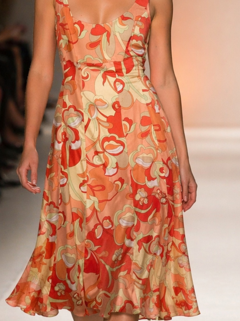 Floral A-Line Midi Dress in Orange and Cream by Tahari